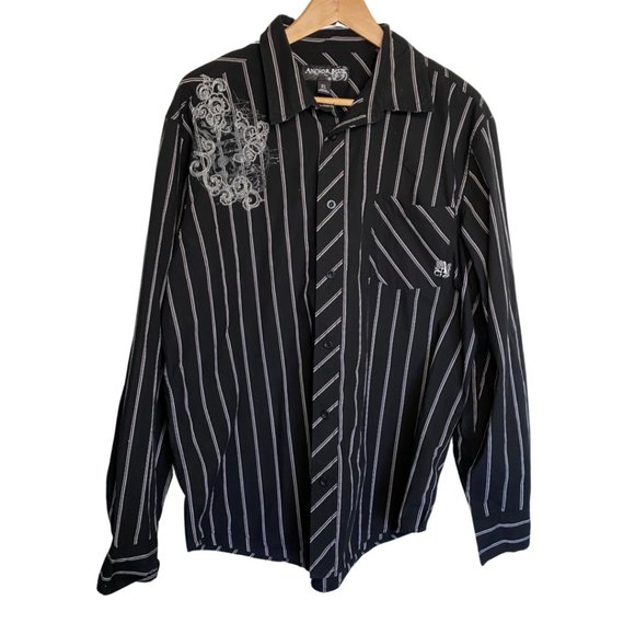 Anchor Blue Vintage Y2K Stripped Embroidered Button Down Shirt Men's Size XL - Picture 1 of 11